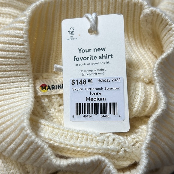 Marine Layer Skylar Turtleneck Sweater Chevron Ivory Merino Wool Sz M NEW - Picture 12 of 13